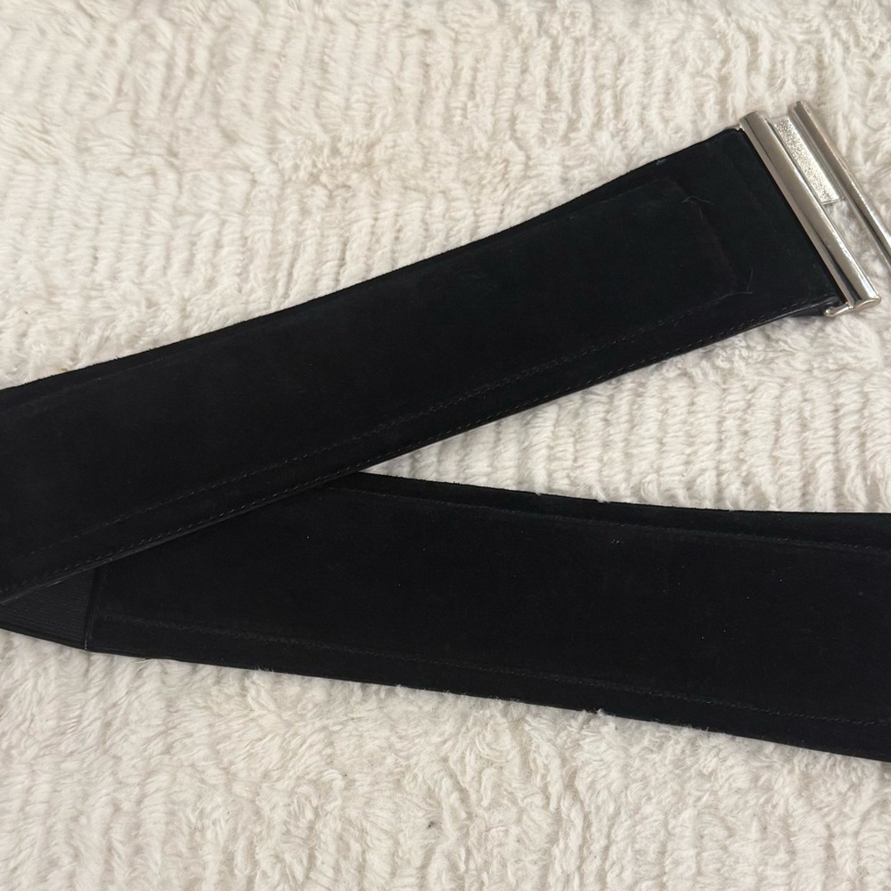 Ann Taylor Black Leather Belt with Silver Buckle